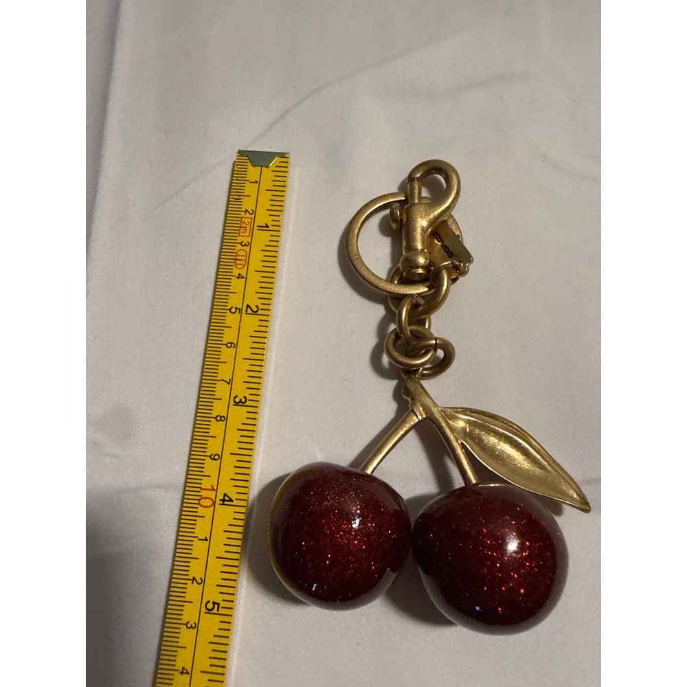 Coach Cherry Bag Charm Red Glitter Resin Gold Tone Keychain F77840 - Picture 5 of 7